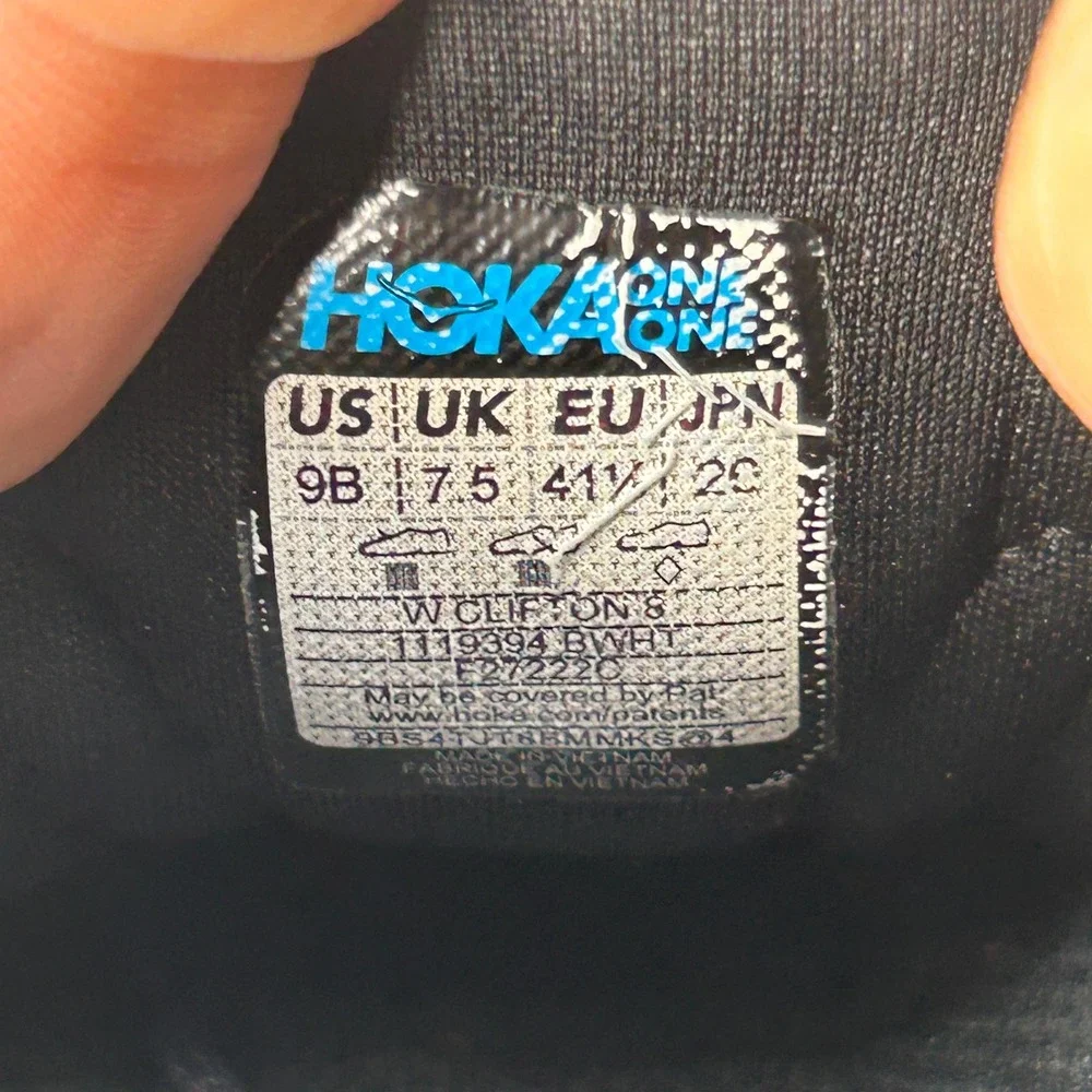 Hoka One One Clifton 8 Black White Running Shoes Womens 9 B Cushioned Walking